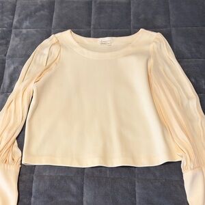 Anthropologie Cream Blouse with Puff Sleeves
